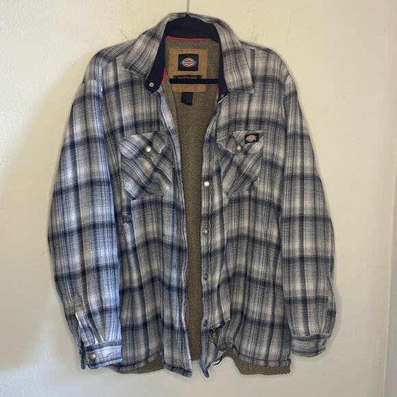 DICKIES Men’s Sherpa Lined Flannel Shirt Jacket XL Hydroshield Plaid - Picture 2 of 9